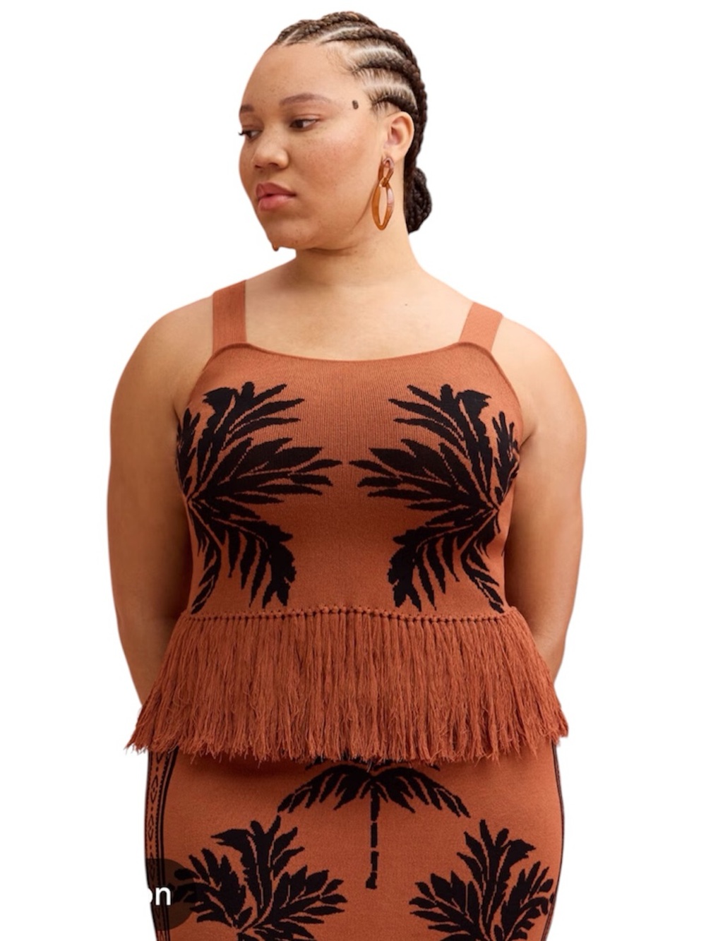 ❗️NWT❗️ELOQUII PALM TREE FRINGE KNIT TANK TOP TROPICAL RESORT STATEMENT PIECE